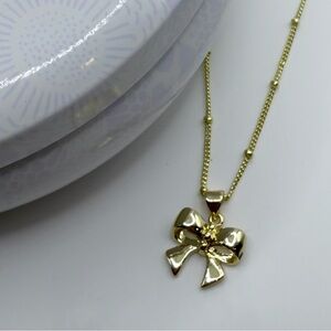 Bow Pendant Beaded Chain Necklace NWT